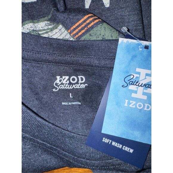 NWT Navy Blue Izod Saltwater Crewneck Long Sleeve Tee Mens Size Large - Picture 5 of 9